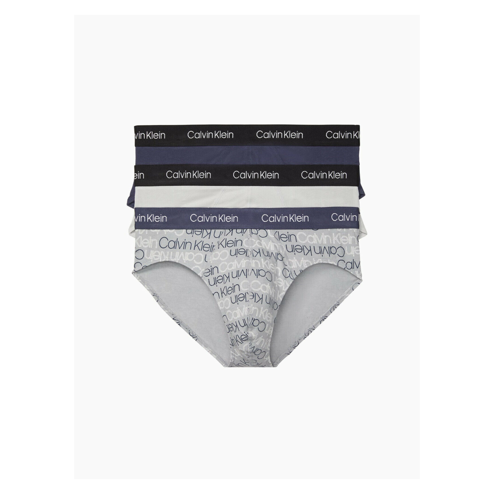 Calvin Klein Men's Stretch 3-Pack Hip Brief grey/indigo heather logo XL
